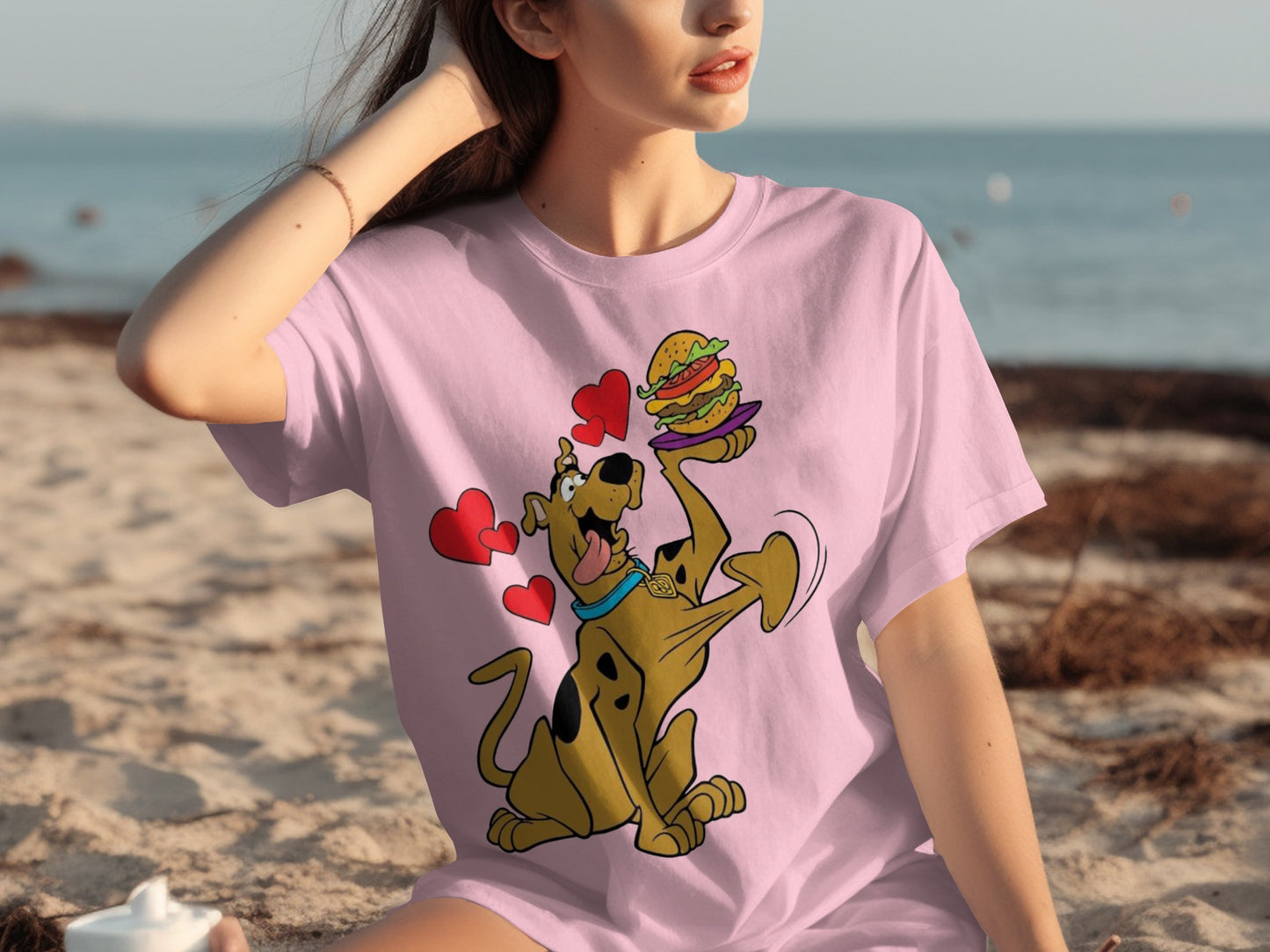 Scooby-Doo Eating Burger with Hearts T-shirt