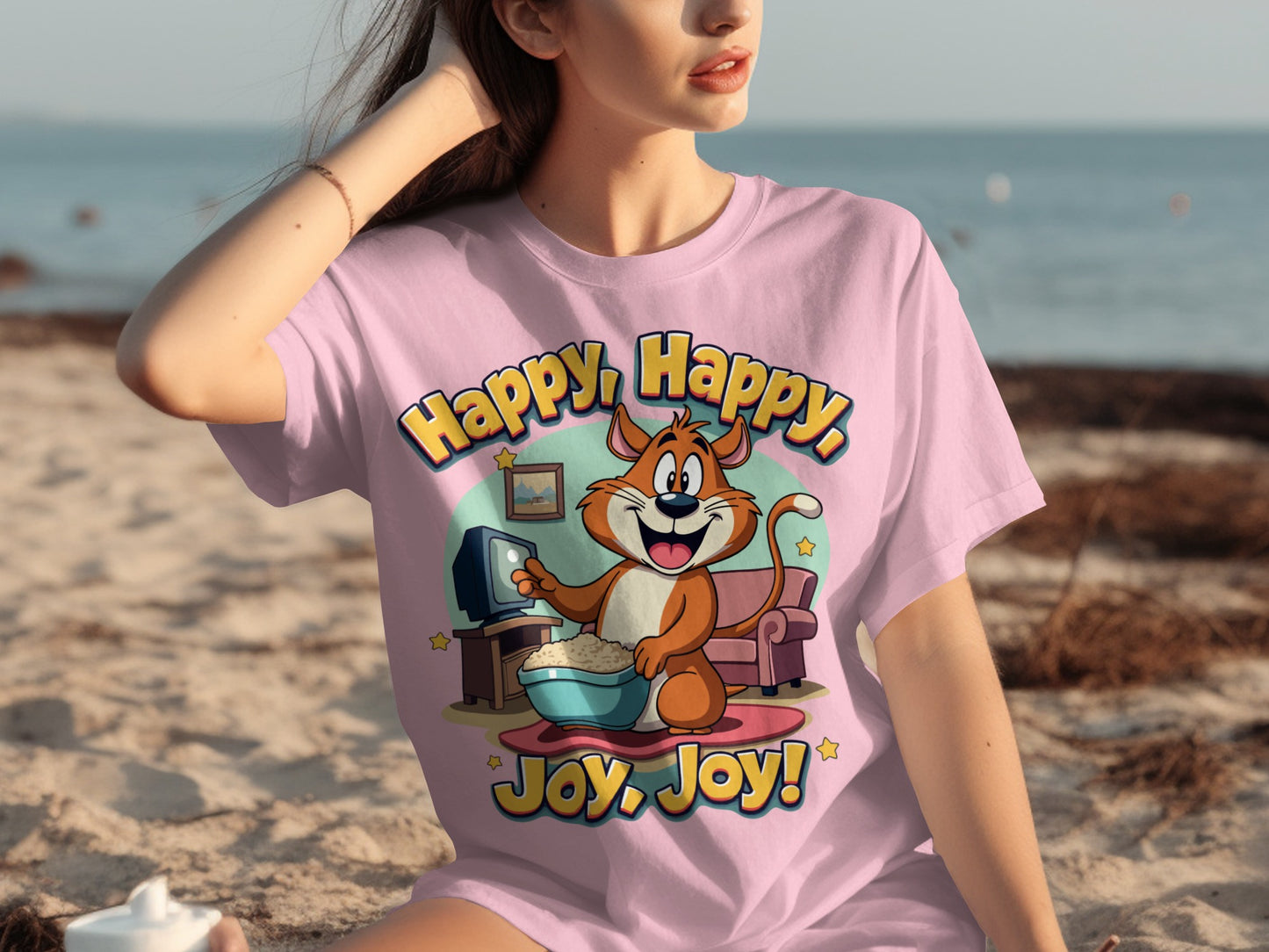 Happy Happy Joy Joy Cartoon Cat Graphic Tee