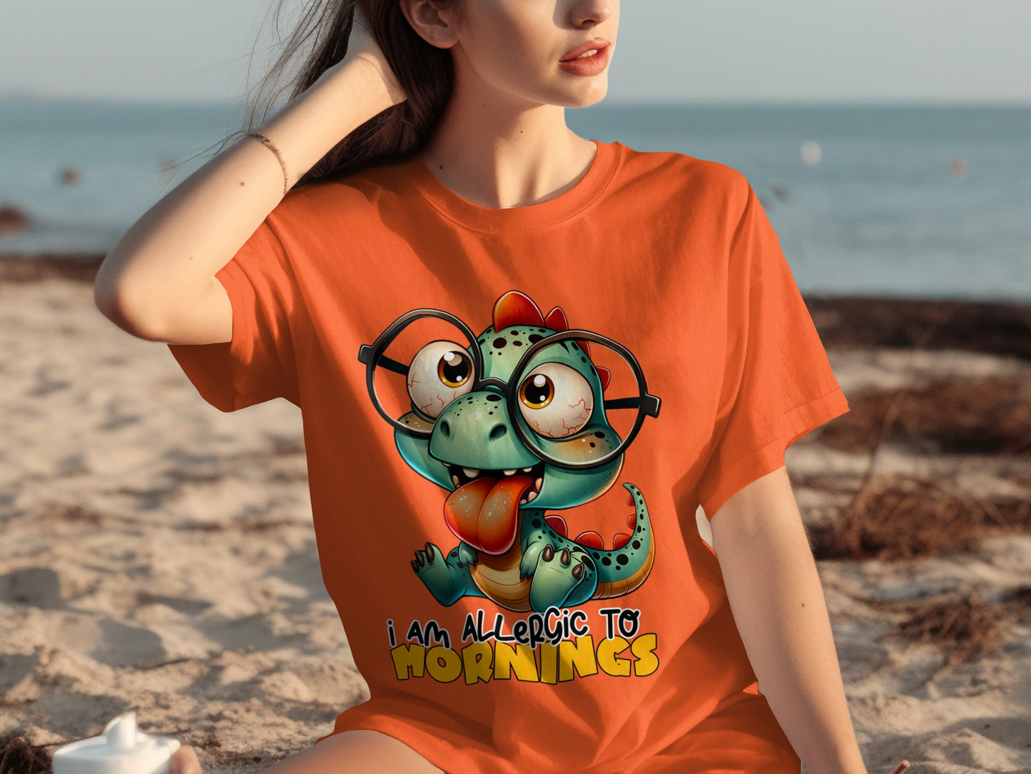 Funny Dinosaur I Am Allergic To Mornings T-shirt