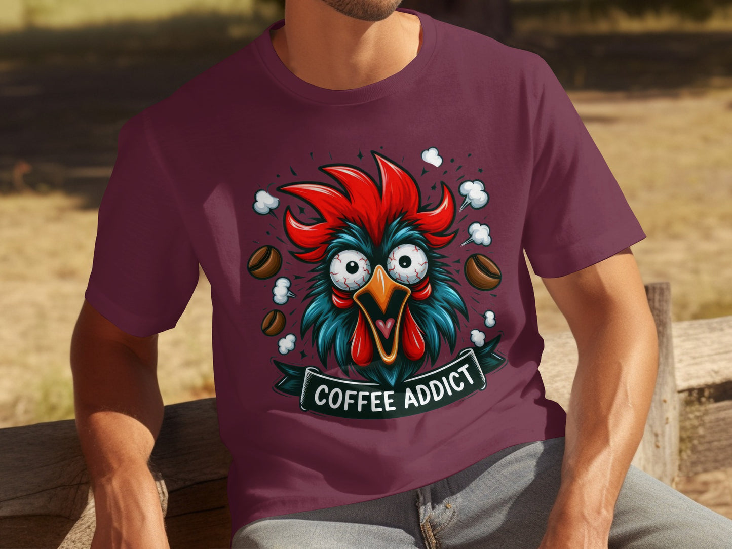 Coffee Addict Funny Chicken Graphic T-shirt