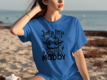 Just a little moody cute cow graphic design t-shirt
