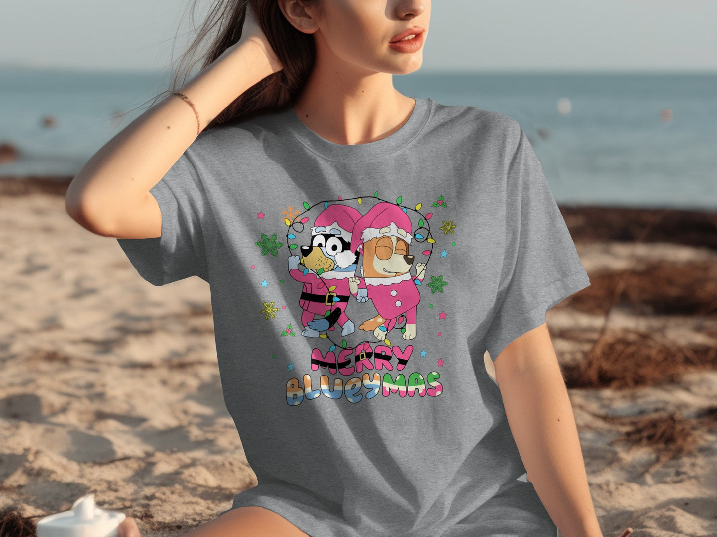 Merry Bluemas Holiday Cartoon Graphic T-Shirt