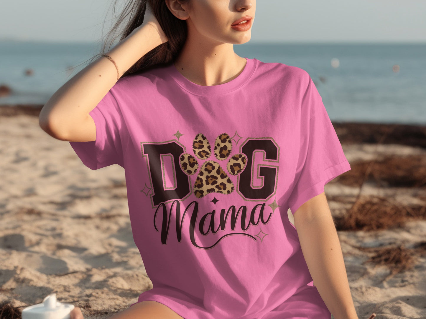 Dog Mama Leopard Print Paw Graphic T-Shirt