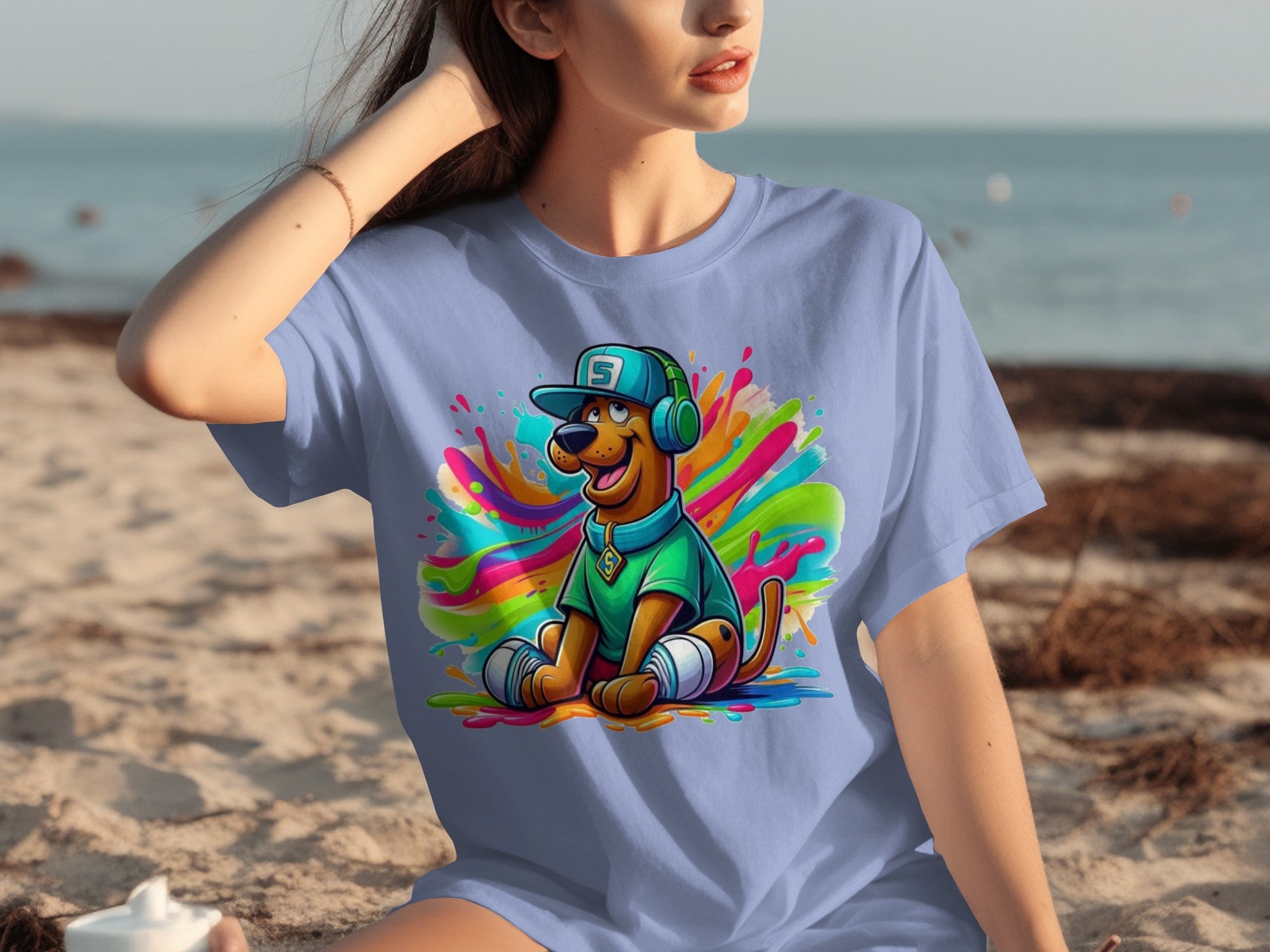 Colorful Cartoon Dog with Headphones T-shirt
