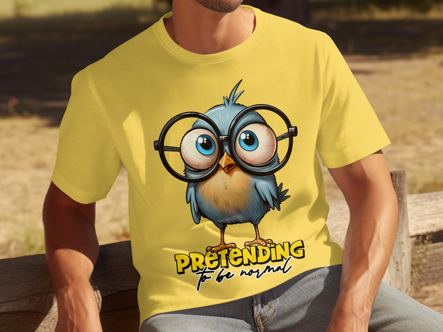 Cute Cartoon Blue Bird Pretending To Be Normal T-shirt