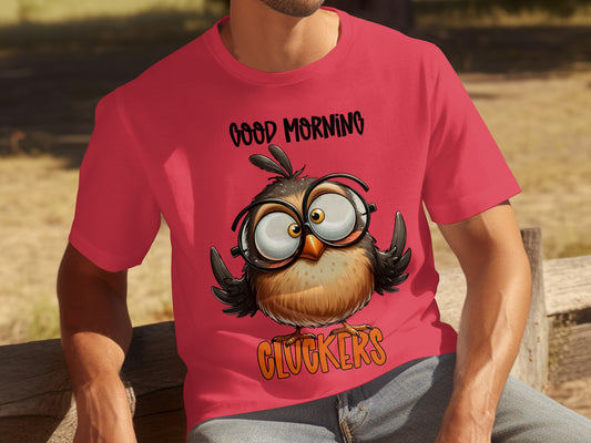 Good Morning Cluckers Funny Owl Graphic Tee Shirt