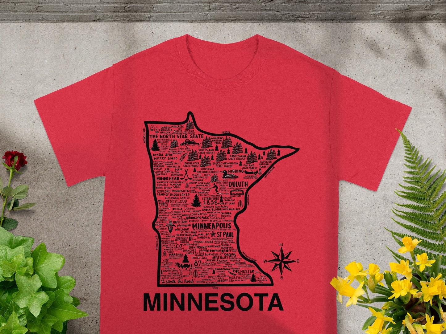 Minnesota Map Design Unisex T-Shirt Casual Wear