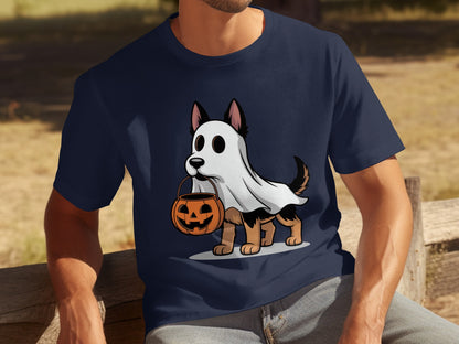 Cute Dog in Ghost Costume Halloween Graphic Tee