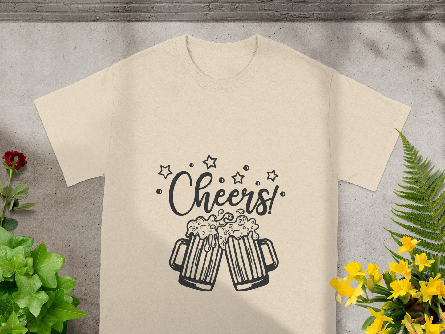 Cheers Beer Mug and Stars Graphic T-Shirt