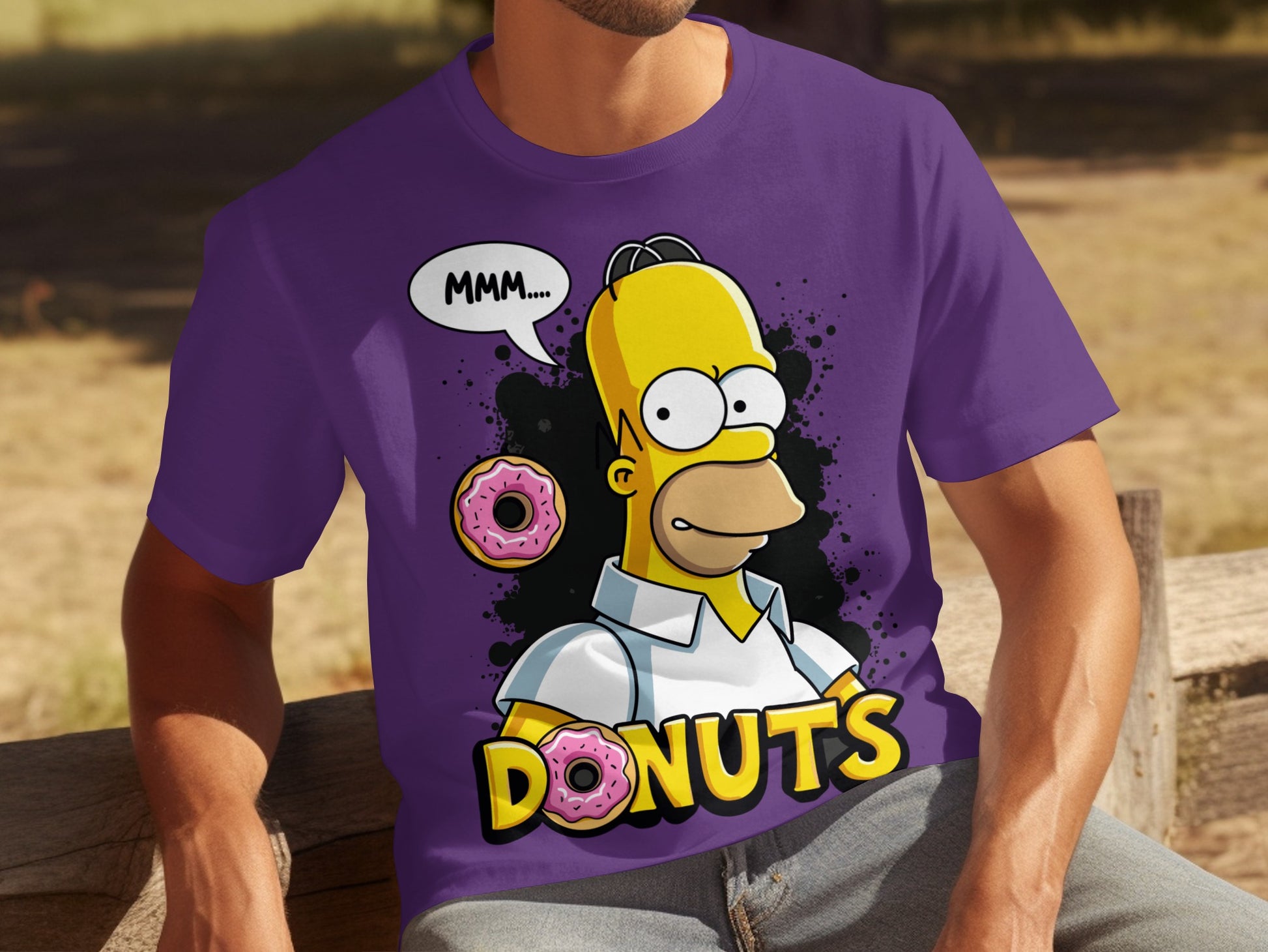 Mmm Donuts Cartoon Graphic Purple T-shirt Product