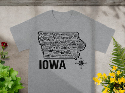 Iowa State Typography Map Graphic T-Shirt