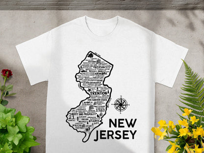 New Jersey State Map Typography Art T-Shirt