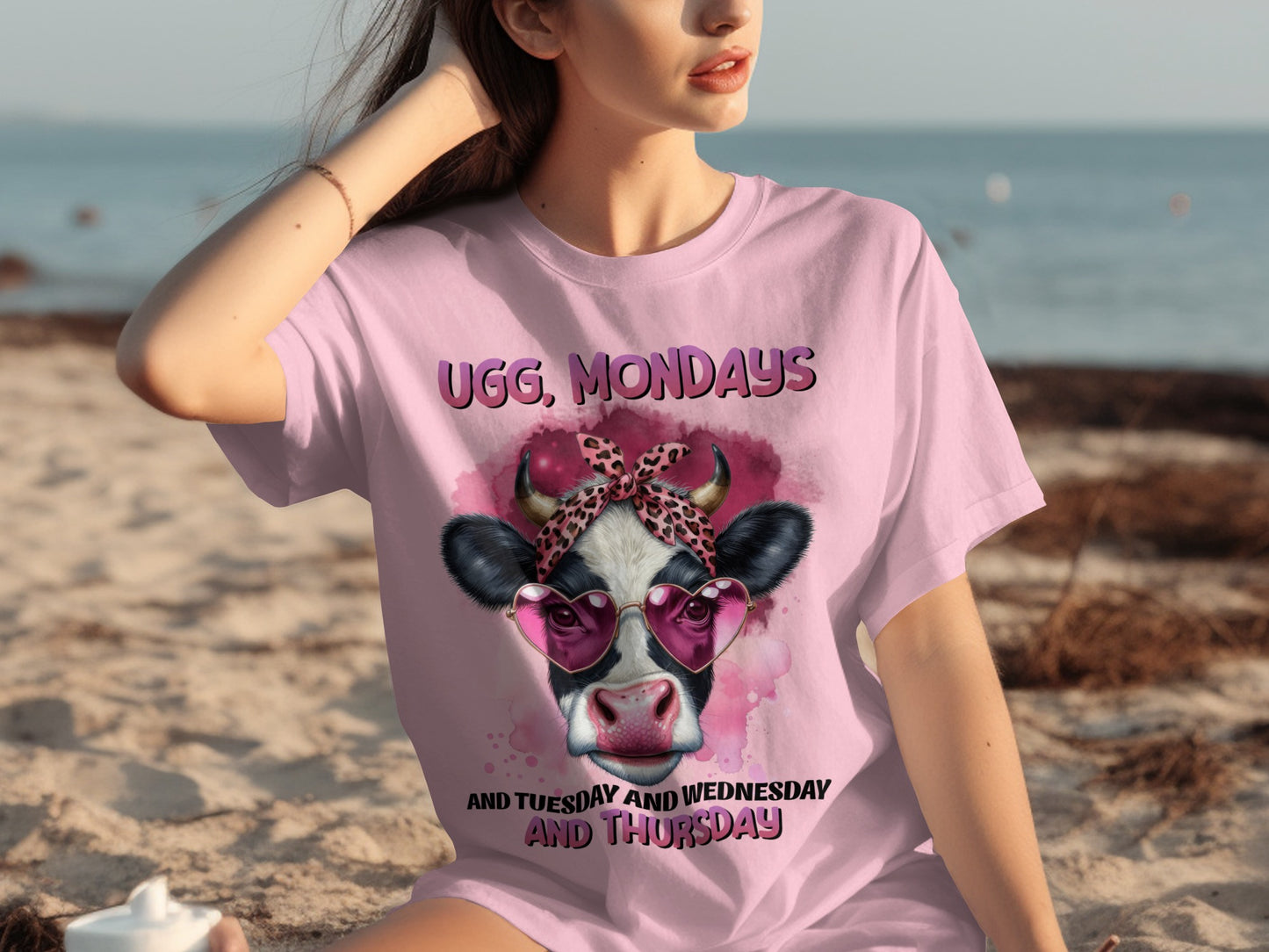 Ugg Mondays Funny Cow with Glasses and Leopard Print Shirt