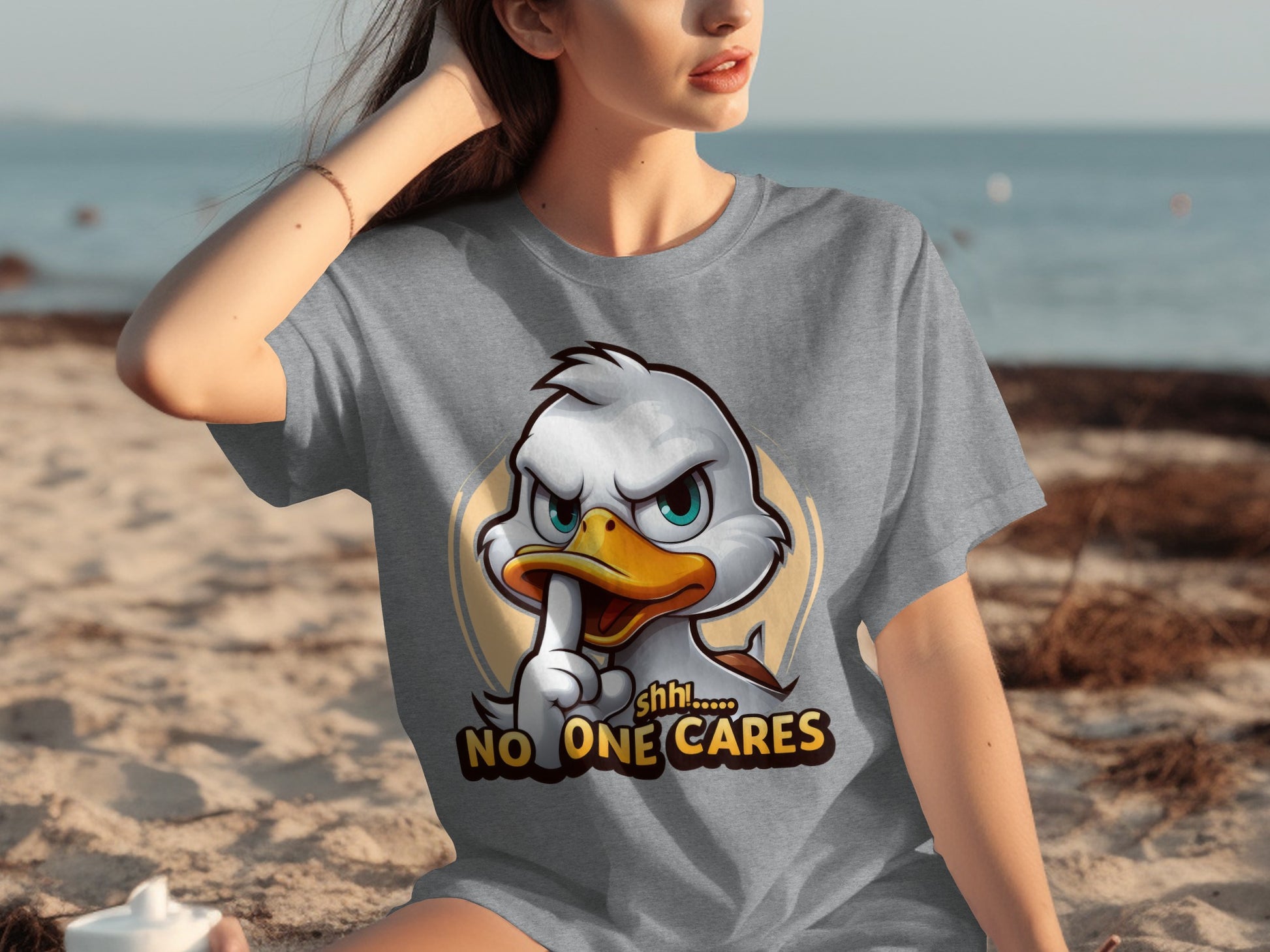 Funny Shhh... No One Cares Duck Graphic T-shirt