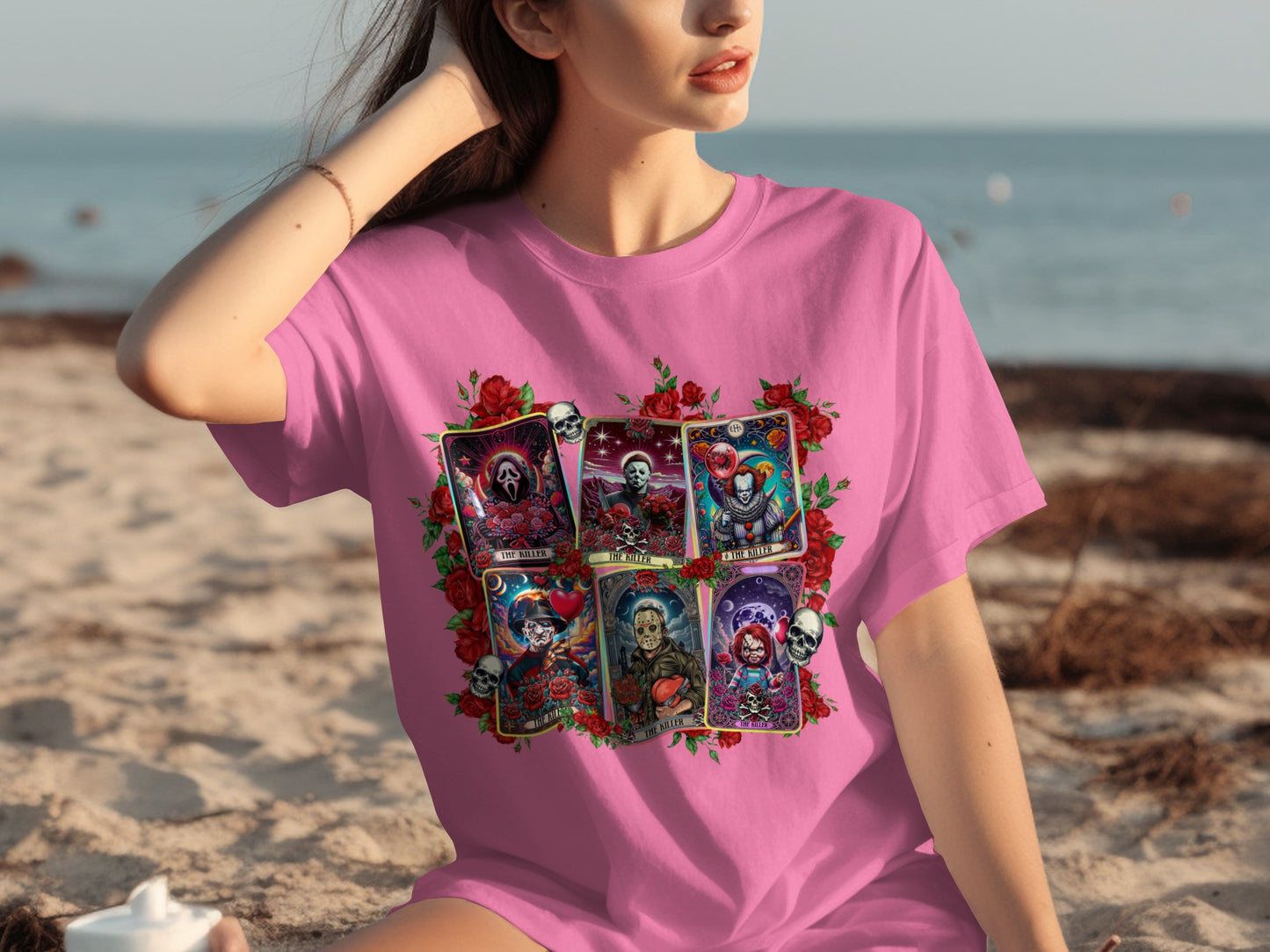 Tarot Card Themed Graphic Design Pink T-Shirt