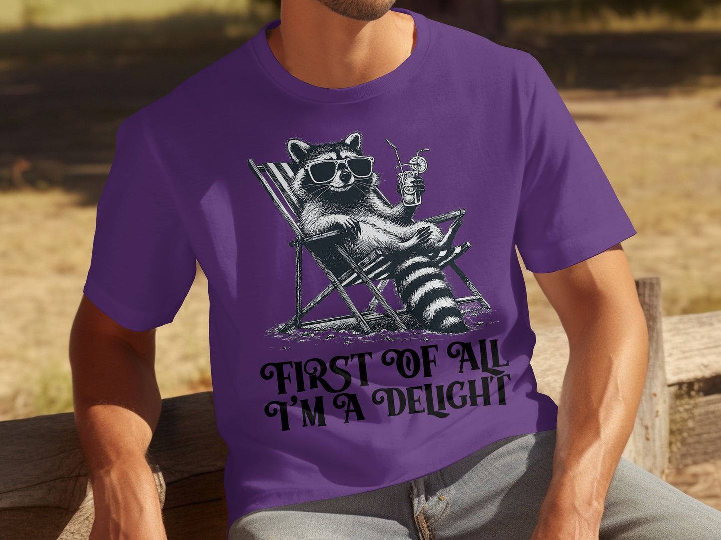 Relaxed Raccoon Delight Purple Graphic T-Shirt