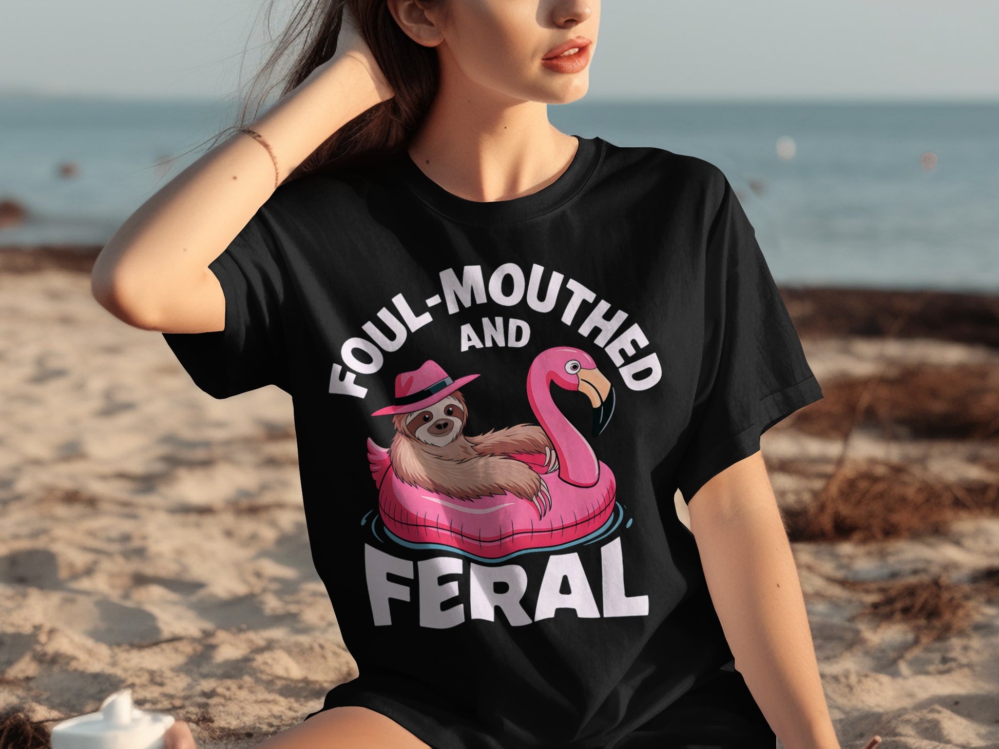 Foul-Mouthed and Feral Flamingo Sloth T-Shirt