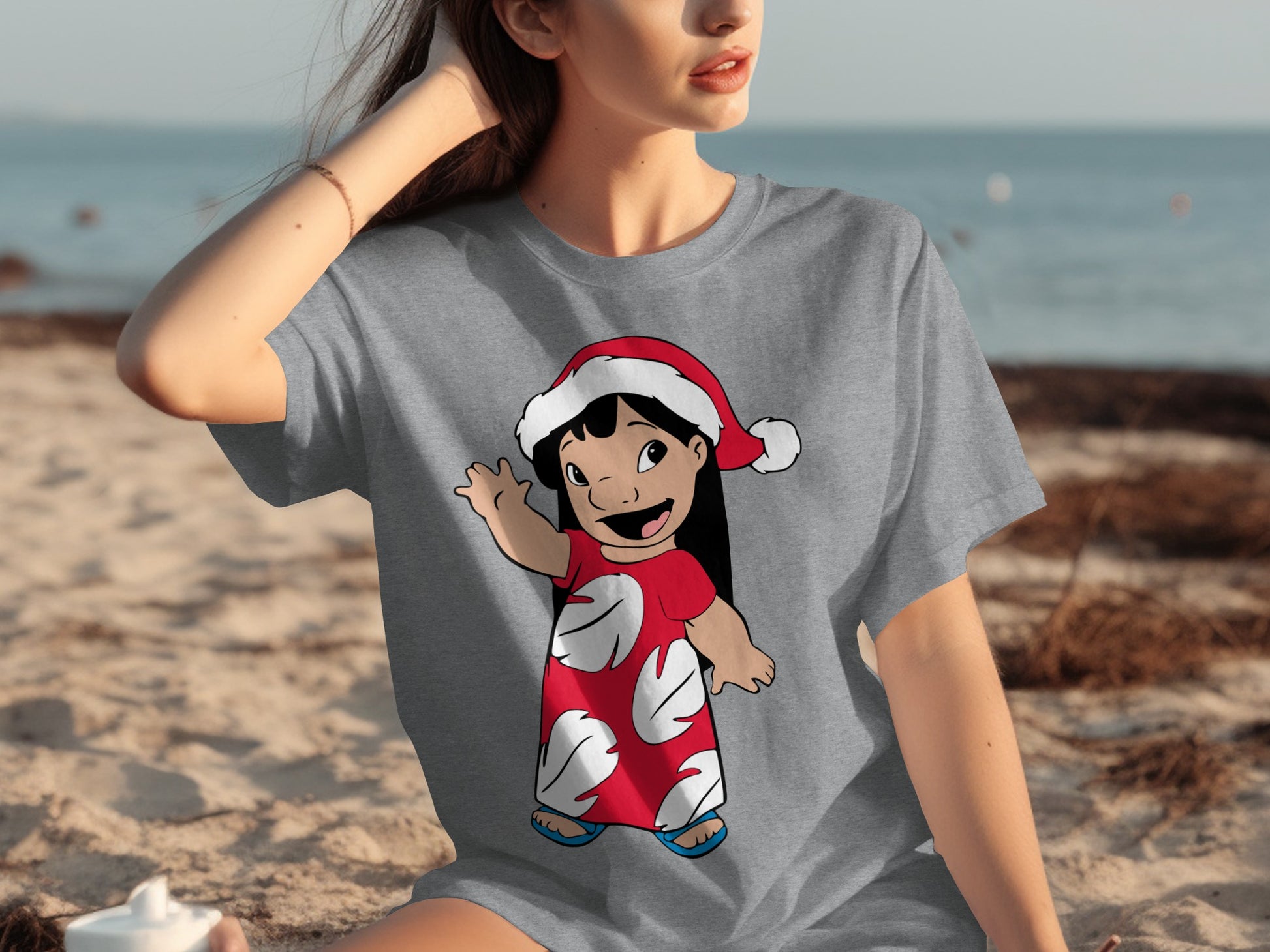 Festive Cartoon Character Grey Graphic Tee Shirt