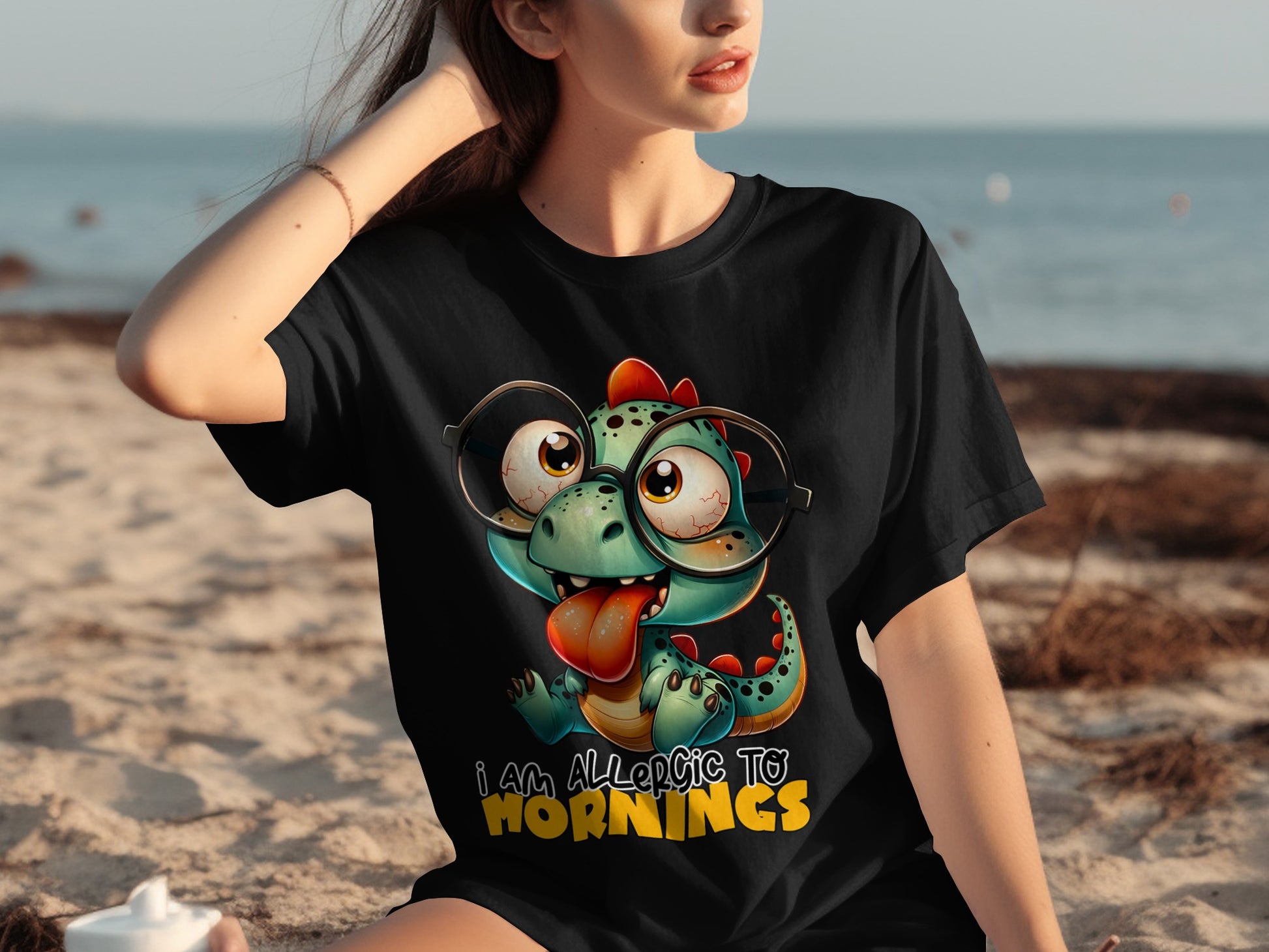 Cute Cartoon Dinosaur I Am Allergic to Mornings Shirt