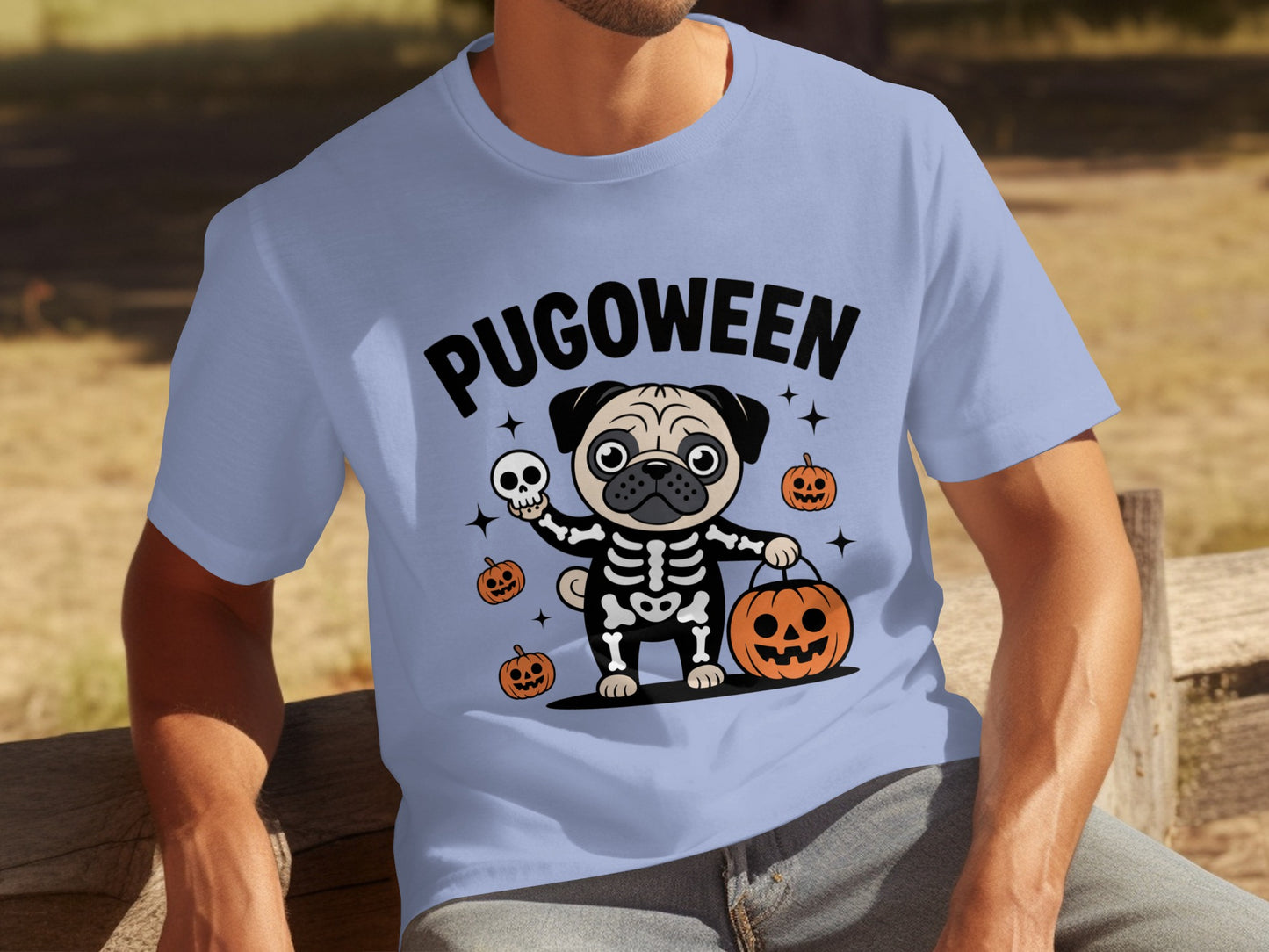 Pugoween Halloween Skeleton Pug Graphic T-shirt