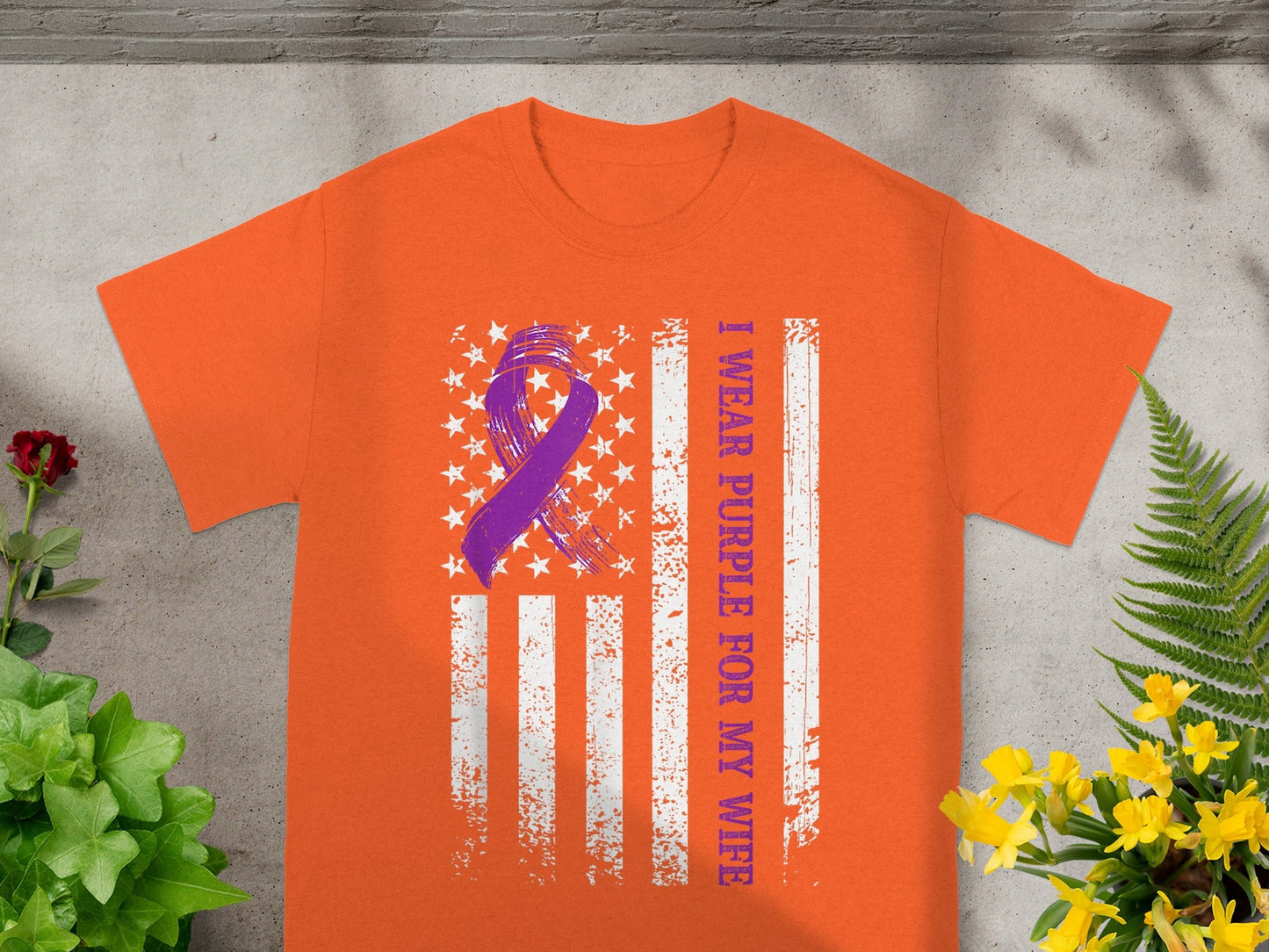 I Wear Purple For My Wife American Flag Shirt Product