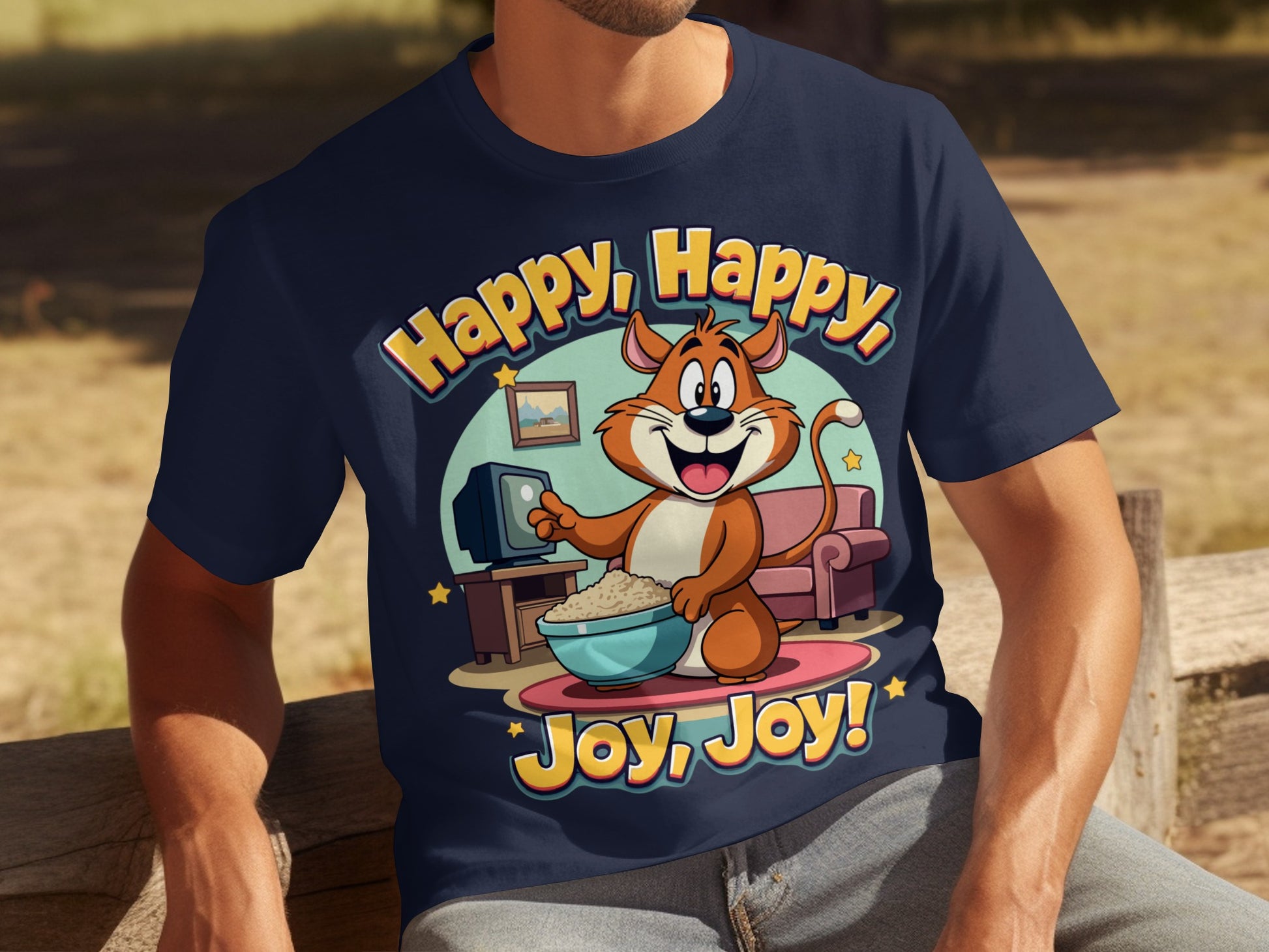 Happy Happy Joy Joy Cartoon Cat Graphic T-shirt