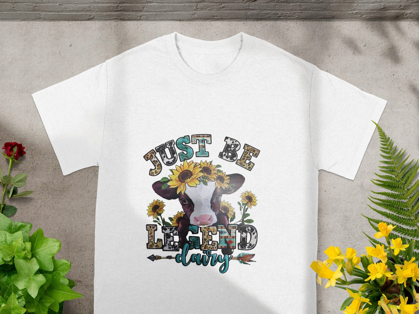 Just Be Kind Cow and Sunflower Graphic T-shirt