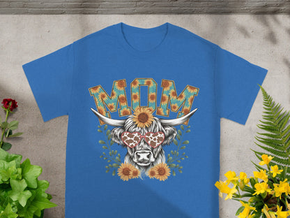 Sunflower Mom Cow Heart Glasses Graphic T-Shirt