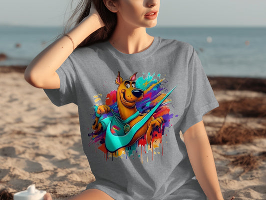 Bright Colorful Dog Cartoon Graphic T-Shirt