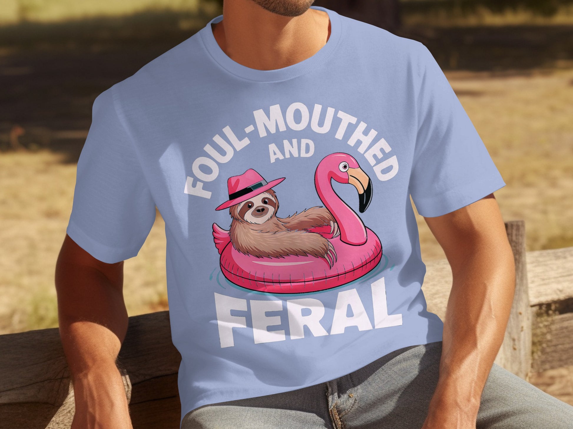 Foul-Mouthed and Feral Sloth with Flamingo T-Shirt