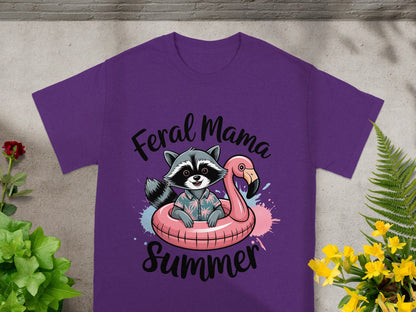 Feral Mama Summer Raccoon and Flamingo Shirt
