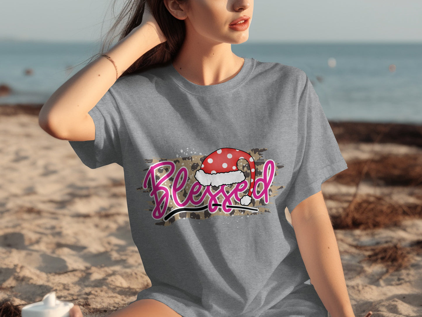 Blessed Santa Hat Festive Graphic Tee Shirt