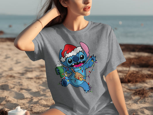 Stitch Christmas Holiday Graphic Shirt Fun Design