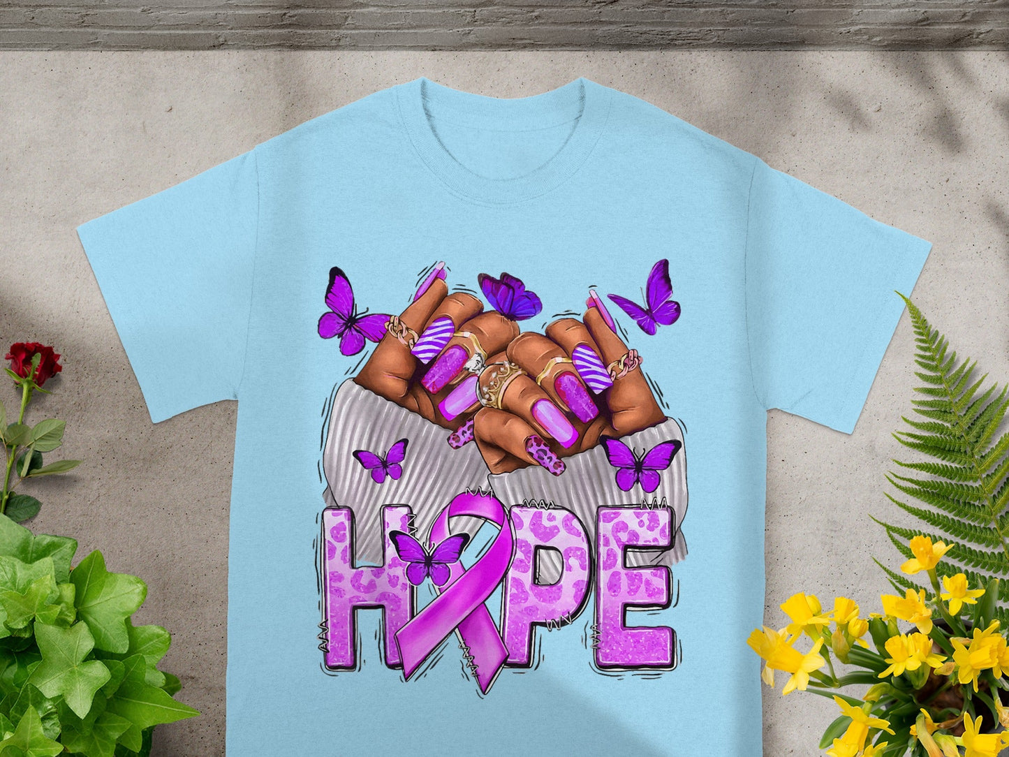 Vibrant Hope Ribbon and Butterflies Design Shirt