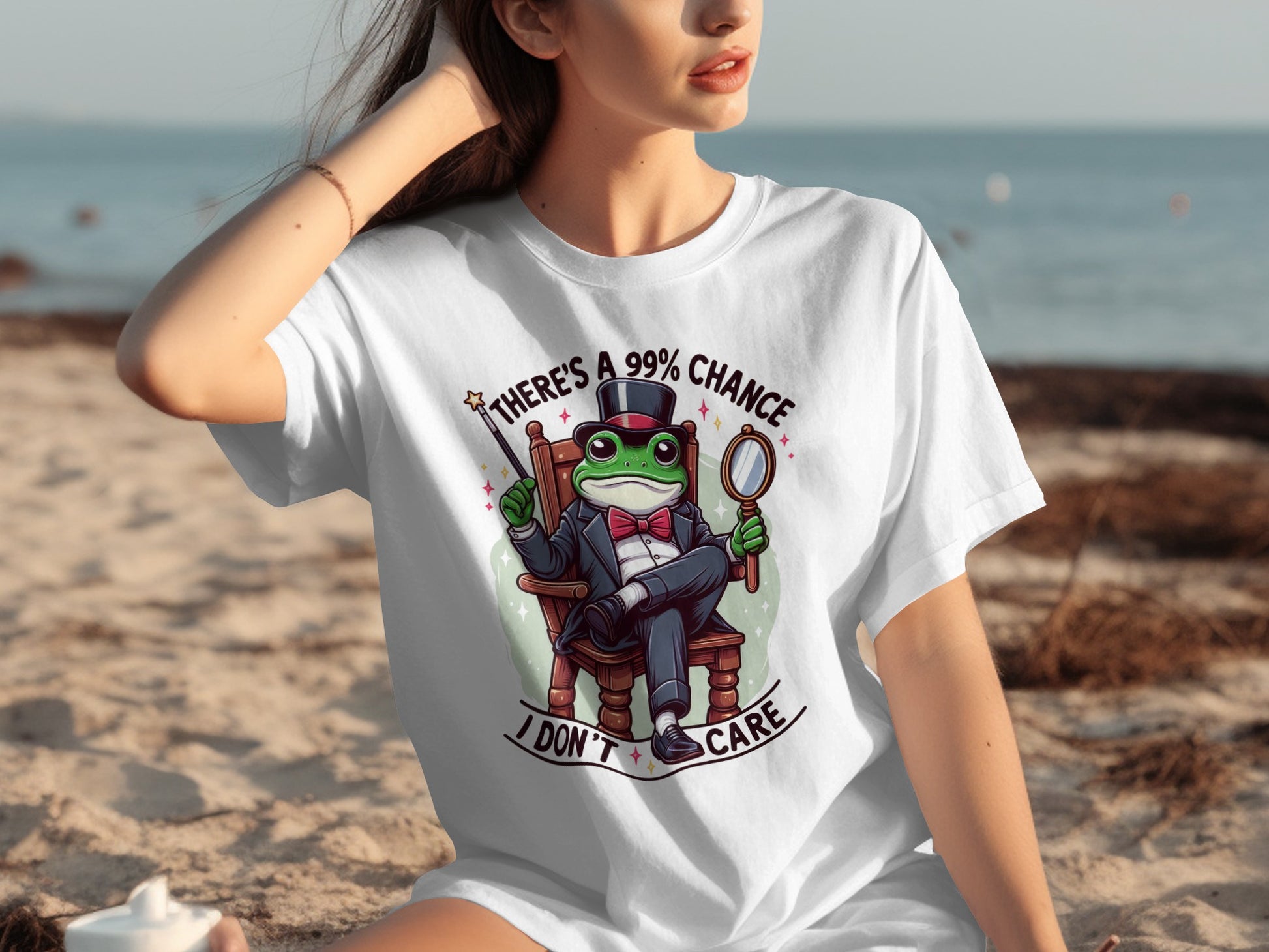 Funny Frog in Suit with 99% Chance I Don't Care T-shirt