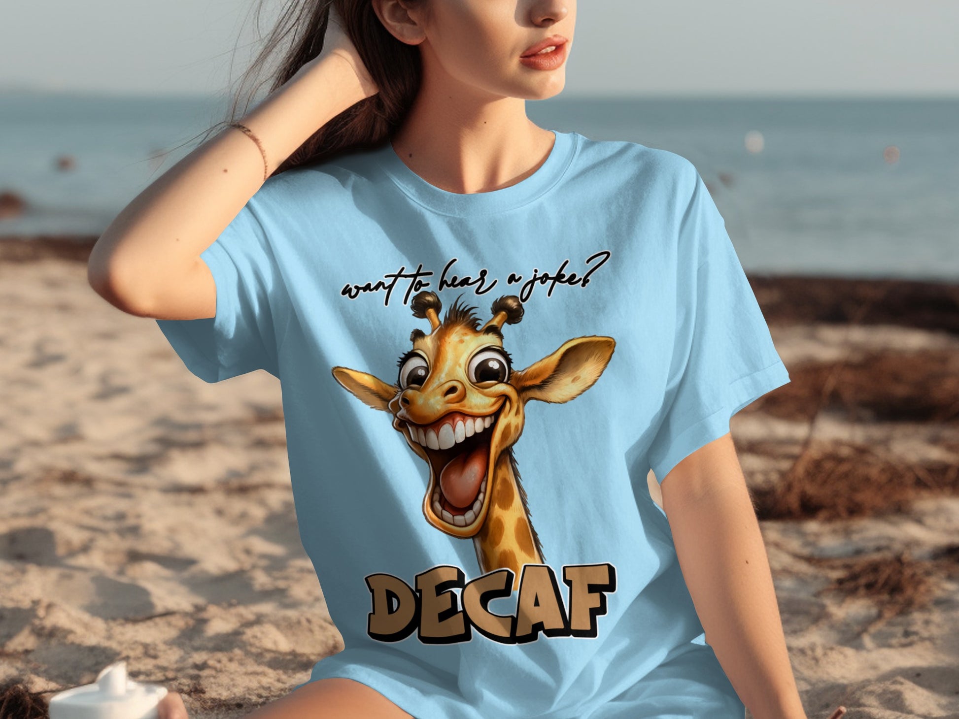 Funny Giraffe Decaf Joke T-shirt for Beachwear Outfit
