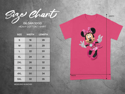 Gildan 5000 Size Chart Measured in Inches product type