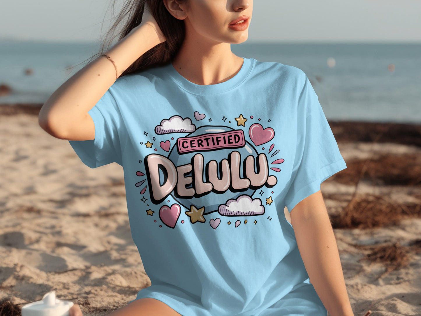 Certified Delulu Cute Graphic T-Shirt for Beach Days