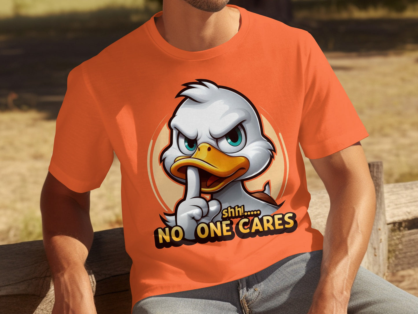 Shhh No One Cares Duck Cartoon Graphic T-Shirt