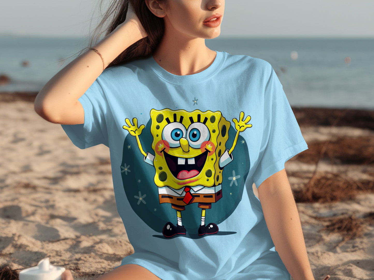 Vibrant Cartoon Character Graphic Teal Blue T-Shirt