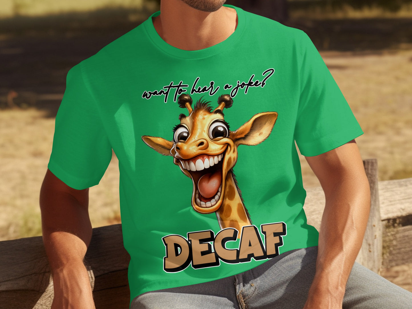 Want to Hear a Joke Decaf Funny Giraffe Graphic Tee