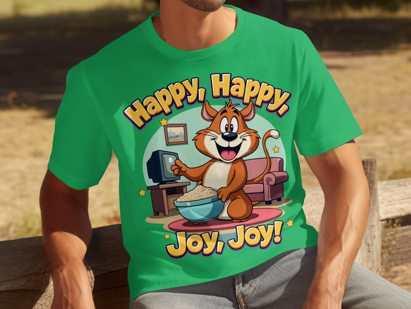 Happy Happy Joy Joy Cat with TV Cartoon Shirt
