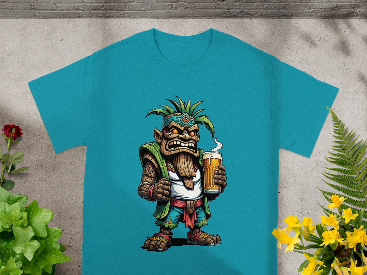 Aztec Warrior Holding Beer Graphic Tee Shirt Product