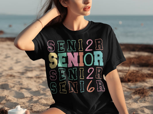 Colorful Senior 2023 Print T-Shirt for Graduates