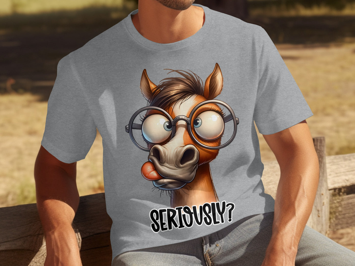 Funny Cartoon Horse with Glasses Seriously Shirt