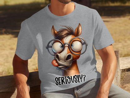 Funny Cartoon Horse with Glasses Seriously Shirt