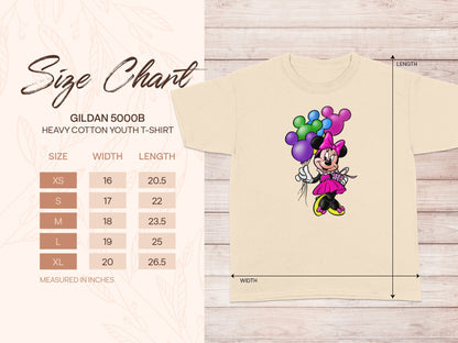 Youth T-Shirt Minnie Mouse Balloons Size Chart product type