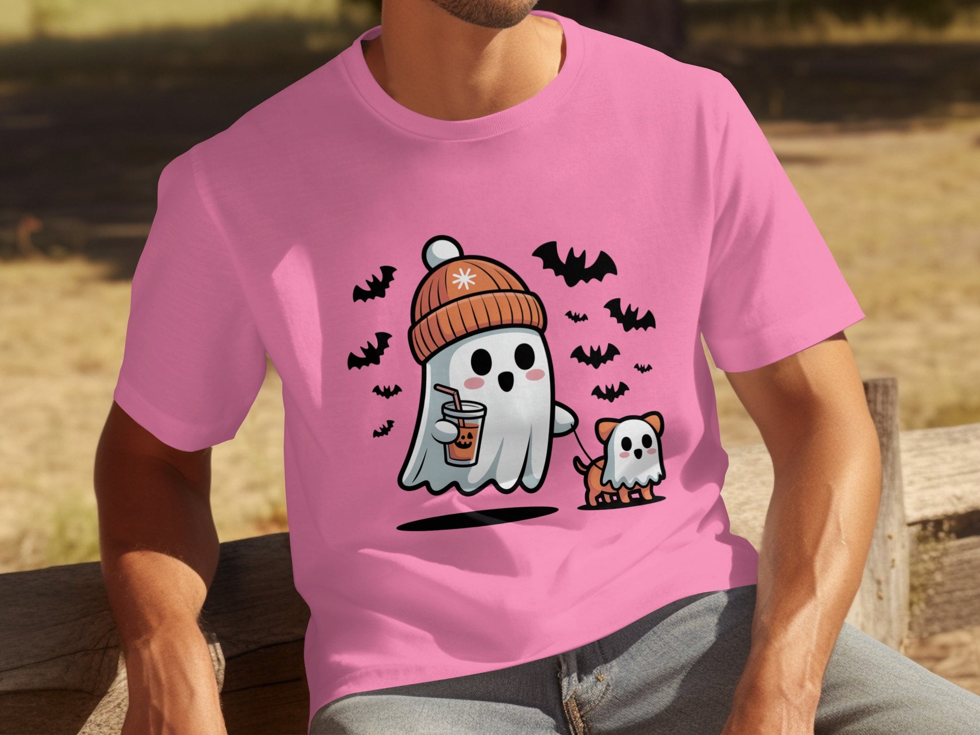 Cute Halloween Ghost and Dog Pink T-Shirt