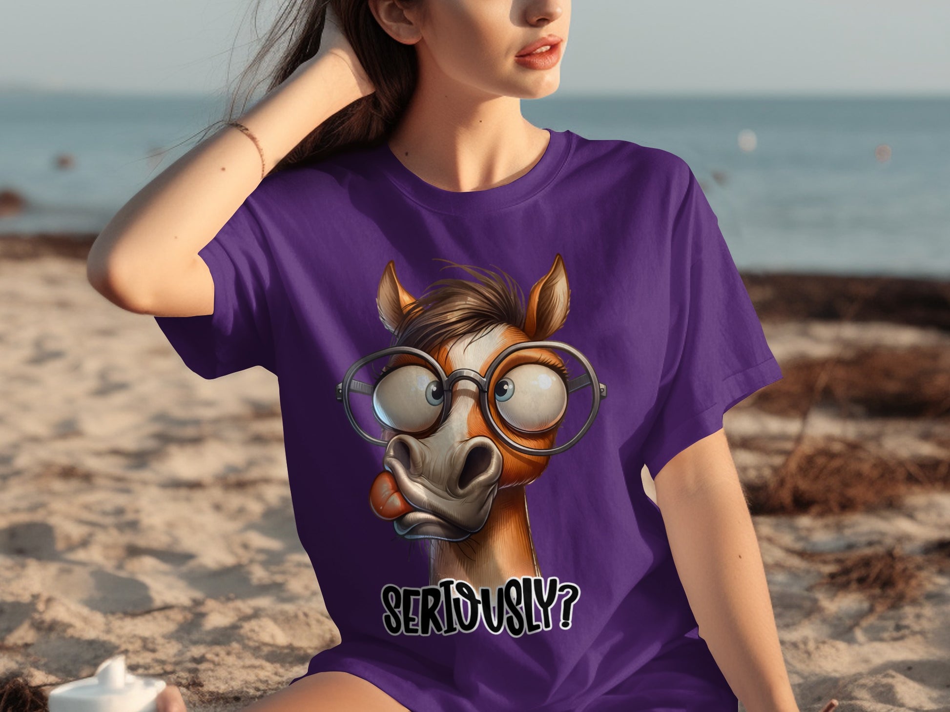 Purple Shirt with Funny Horse Graphic Design