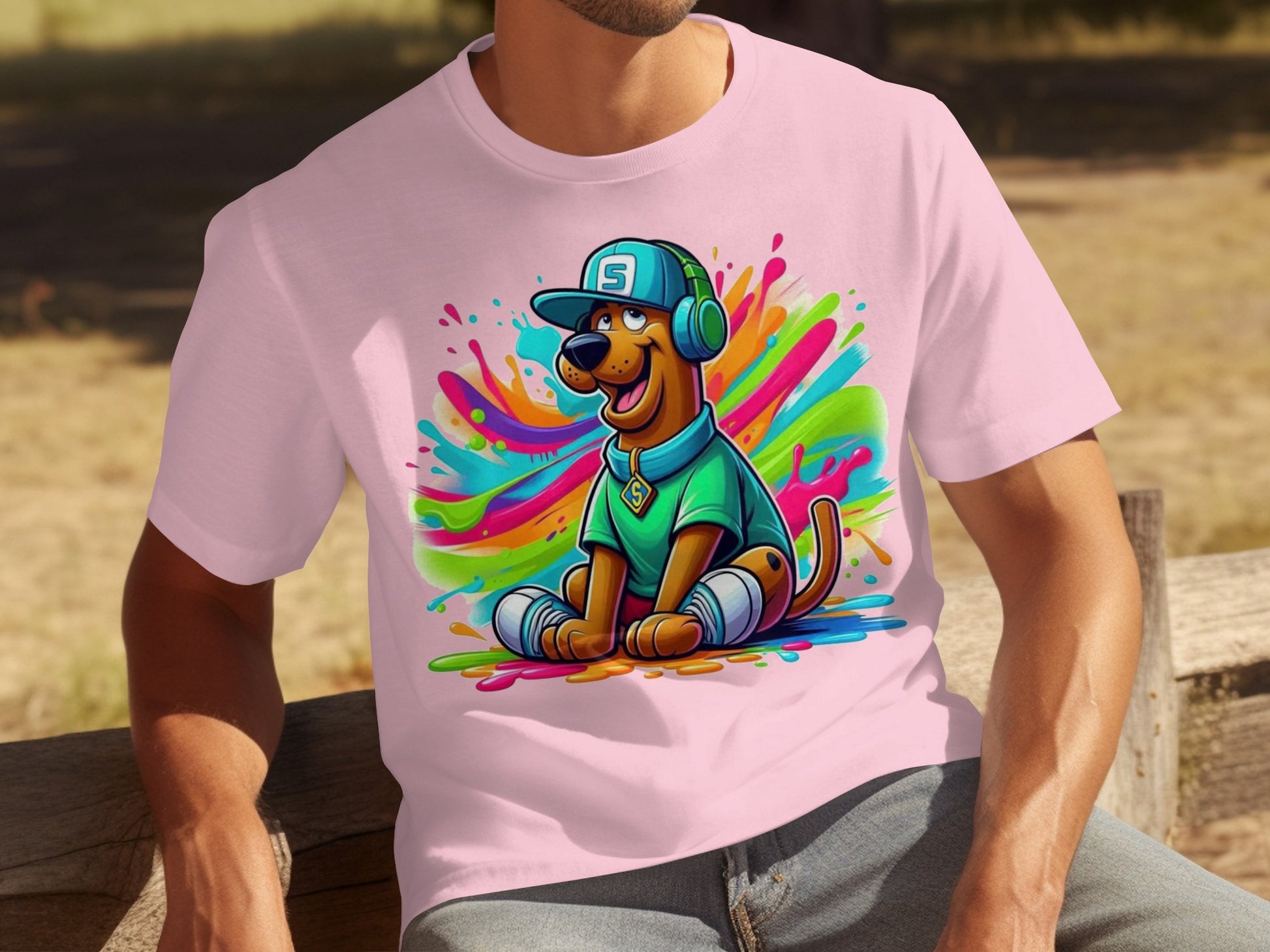 Colorful Cartoon Style Dog with Headphones Shirt